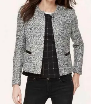 Ann Taylor Loft Women’s Chunky Tweed Collarless Wool Blend Blazer Size 4 thumbnail 1