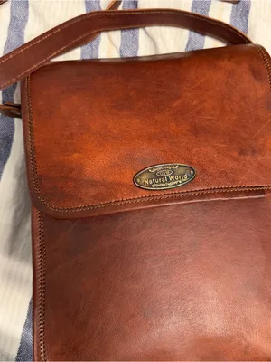 GVB Natural World Brown Genuine Leather Messenger Crossbody Satchel Bag Vintage thumbnail 2