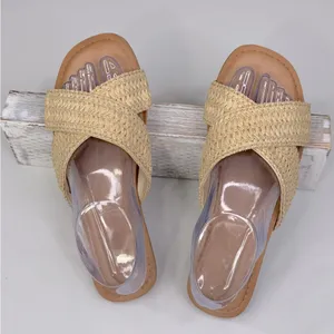 OLD NAVY Women's Criss Cross Woven Raffia Slide Sandals Beige/Tan-8 thumbnail 3