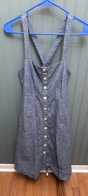 Madewell Blue Cotton Chambray Button Front Cross Back Apron Dress Size 4 thumbnail 1