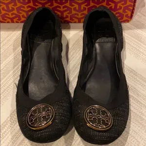 Tory Burch Black Caroline Arabia Elastic Flats - Size 7 1/2 thumbnail 1