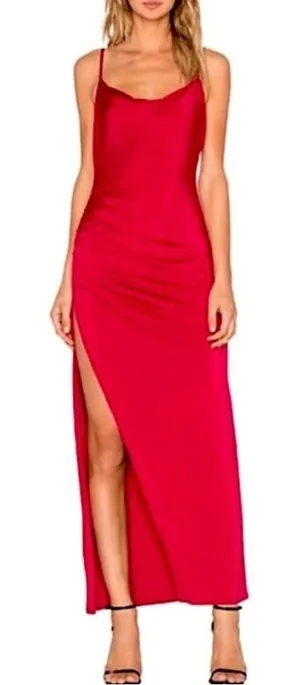 NWT NBD REVOLVE Take It All Maxi Dress Ruche High Slit in Berry Red Size S thumbnail 1