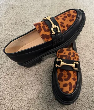 New Journee Collection Jessamey Leopard Black Lug Loafers Women’s Size 6 thumbnail 1