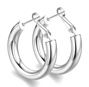 Large Tubular 18k White Gold Filled Hoop Earrings,‎ 30mm thumbnail 1
