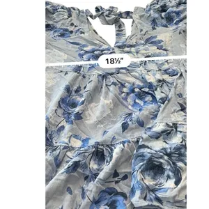 Altar'd State Women's size Large Blue Floral Linen Blend Fit Flare Dress V Neck thumbnail 7