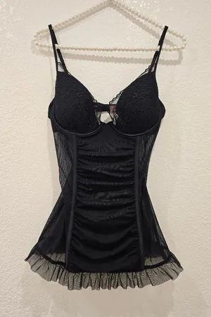 Victoria's Secret Very Sexy Babydoll Mesh Lingerie Chemise Black L thumbnail 1