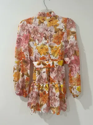 L’ATISTE Floral Lace Belted Mini Dress M Romantic Cottagecore thumbnail 5