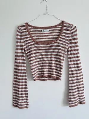 Hollister Brown Crochet Stripe Bell Sleeve Crop Top • 70s Y2K thumbnail 2