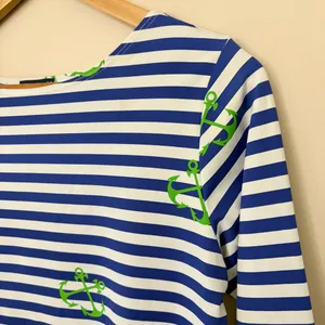Melly M Nautical Stripe‎ Anchor Dress 3/4 Sleeve Boat Neck Size M Made in USA thumbnail 3