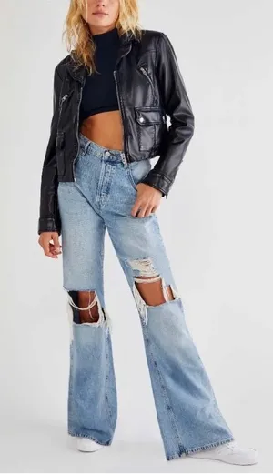 Free People New Dawn Flare Jeans Size 26 Distressed Denim Cotton We the Free thumbnail 1