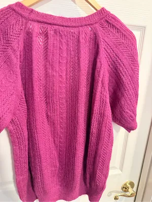 Express Magenta Short Sleeve Knit Mohair Wool Blend Scoop Neck Sweater thumbnail 9