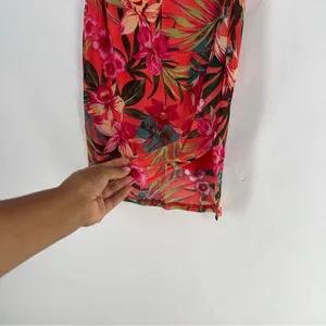 Papaya‎ Coral Green Mesh Tropical Floral Print Spaghetti Strap V-Neck Mini Dress thumbnail 4