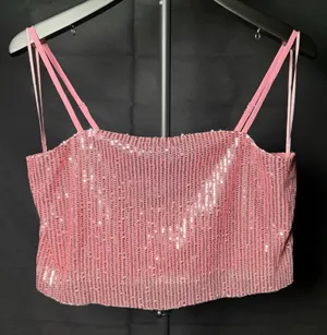 NWT Walter Baker Chellie Sequin Rose Pink Crop Top Medium thumbnail 1