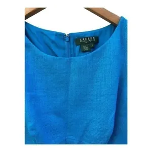 Lauren Ralph Lauren Size 6 Prussian Blue Textured Cotton‎ Dress Sleeveless Lined thumbnail 2