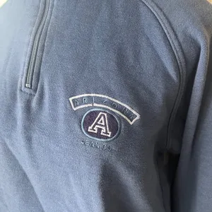 Vtg Arizona Jean‎ Co Blue Quarter Zip Sweatshirt Varsity Logo Striped Trim XL thumbnail 2