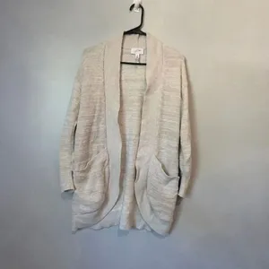 Soma Weekend Cream Heathered Open Pocket Cardigan Small Soft Cozy Lounge #1200 thumbnail 2