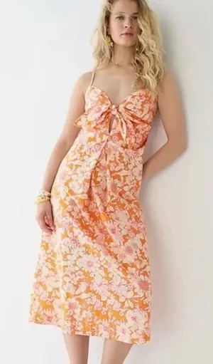 EUC J.Crew Tie Front Cotton Poplin Midi Dress thumbnail 1