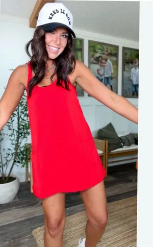 NEW T/S by Thrive Short Lined Mini Dress Women’s M Red Athleisure thumbnail 1