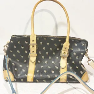 Dooney & Bourke Signature Satchel Black Tan Leather Purse 2000s VINTAGE thumbnail 9
