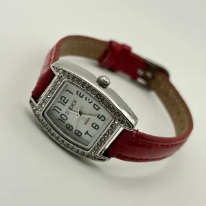 Studio Time Mother Pearl Crystals Red Band Women’s Watch Working New Battery thumbnail 4