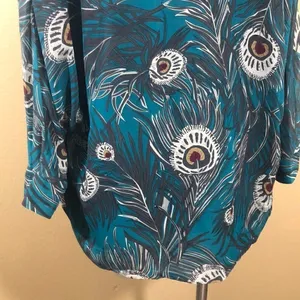 NY Collection Teal peacock feather print cardigan thumbnail 8