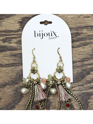 NWT Bijoux Bar Boho Chandelier Cluster Charm Dangly Earrings Gold / Multi 4.25" thumbnail 3