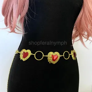 Gold Y2K Red Heart Open Ring Waist Chain Belt, Fits 25.5-45 Inches, X7GA1295 thumbnail 5