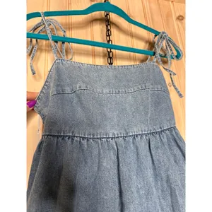 NWT Lulus Charmed Aura Light Denim Tie-Strap Bubble-Hem Mini Dress Babydoll Sz S thumbnail 4