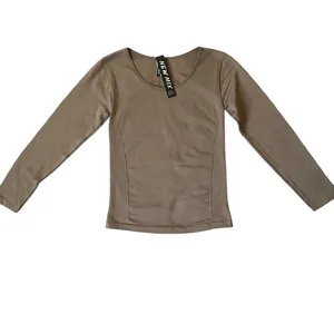 New Mix women's size XS-S tan fleece long sleeve scoop neck top NWT thumbnail 2