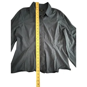Quince 100% Organic Cotton Poplin Balloon Sleeve Shirt Small Ruched Blue #AAA7-6 thumbnail 4