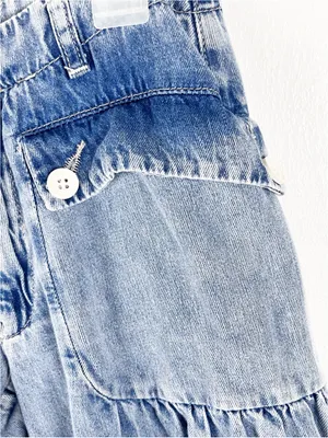 FREE PEOPLE Lotus Balloon Cuffed Hem Denim Blue Jeans Size 24 Boho Whimsical thumbnail 9