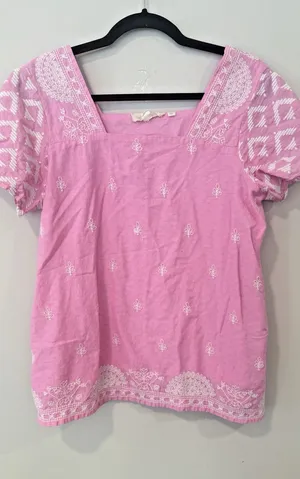 Anthropologie Forever That Girl Womens Pink / White embroidery Top Tunic Size 6 thumbnail 1