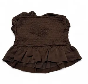 EXPRESS Brown satin strapless peplum top thumbnail 3