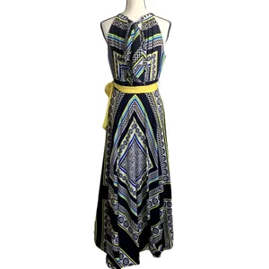 Eliza J Geometric Scarf Print Sleeveless Maxi Dress‎ in Blue/Yellow thumbnail 2