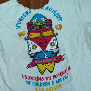 Surfers For Autism Cutoff Graphic Tee White Size XS thumbnail 7