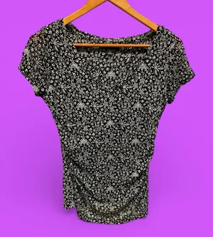 Cute mesh floral vines v-neck ruched top INC maximalist Y2K vibes stretchy thumbnail 2