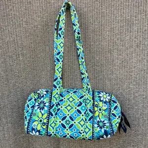 Vintage Vera Bradley Duffle TRAVELER Bag Flower Daisys Blue Green Bag thumbnail 3