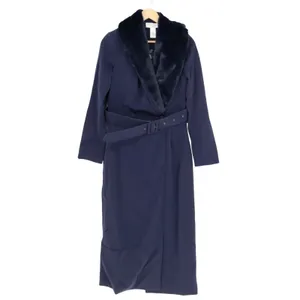 Naked Wardrobe The Statement Trench Coat Womens XS Navy Fur Shawl Collar Stretch thumbnail 2
