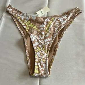 NWT Aerie High Waisted Cheeky Bikini Bottoms Brown Floral Tropical Size Small thumbnail 1