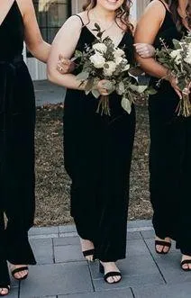 David’s Bridal V-Neck Velvet Jumpsuit with Tie Waist thumbnail 6