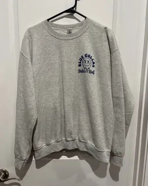 Gildan Gray Crewneck Sweatshirt with Blue Logo, Sz M thumbnail 1