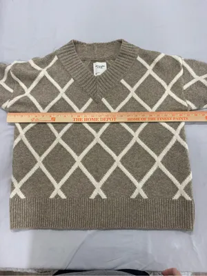 Abercrombie & Fitch Oversized Vintage Taupe Cream Geometric Knit Sweater Large thumbnail 5