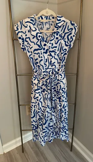 MELLODAY Blue Printed Midi Dress thumbnail 1