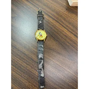 Disney Vintage Mickey Mouse Wristwatch With Worn Leather Strap # note replacement band thumbnail 2