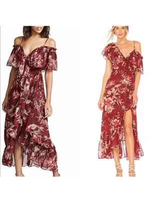 MISA Los Angeles Tayla dress ruffle neckline cascading wrap Medium thumbnail 6