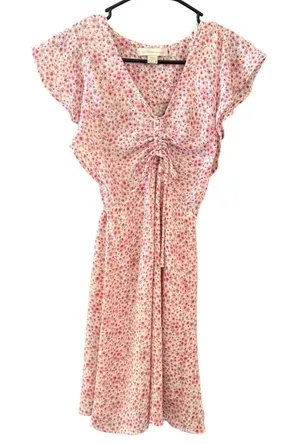 Monteau Womens XS Pink Floral Ruched Flutter Mini Dress Kentucky Derby‎ Feminine thumbnail 1