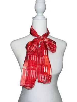 Red musical Patterned Women's Neck Scarf thumbnail 3