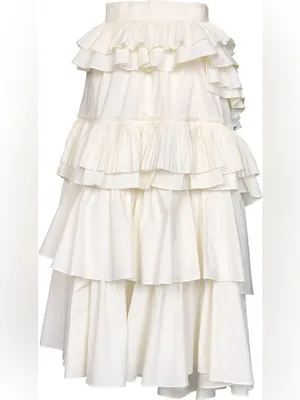 Ulla Johnson Gaelle Ivory White Blanc Tiered Asymmetrical Ruffle Midi Skirt thumbnail 2