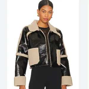 NWT STEVE MADDEN Faux Shearling Trim Faux Leather Jacket Oversized thumbnail 8