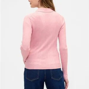 Gap Womens Size Small Ribbed Polo T-Shirt Henley Pink Heather Long Sleeve Ribbed thumbnail 2
